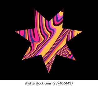 Star with psychedelic pattern in neon acid colors. Template for a logotype design.