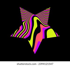 Estrella con patrón psicodélico en colores de neón ácido. Plantilla para un diseño de logotipo.