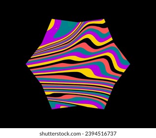 Star with psychedelic pattern in neon acid colors. Template for a logotype design.