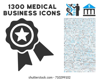 Star Quality Seal grey vector icon with 1300 medical commerce symbols. Set style is flat bicolor light blue and gray pictograms.