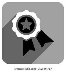 Star Quality Seal long shadow vector icon. Style is a flat star quality seal iconic symbol on a gray square background.