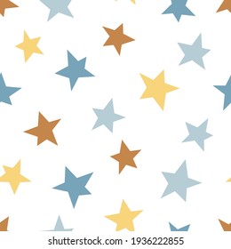Star quirky shapes vector seamless pattern. Cosmic starry paper cut silhouette baby background design. Celestial party geometric space childish print