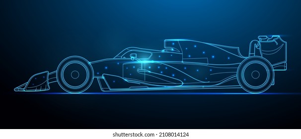 Star racing new car 2022. Thin lines concept car. Blue construction style illustration