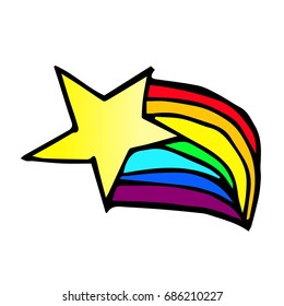 Star with rainbow design object. Doodle style. Design icon, print, logo, poster, symbol, decor, textile, paper, card. 