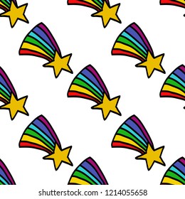 star with a rainbow seamless doodle pattern