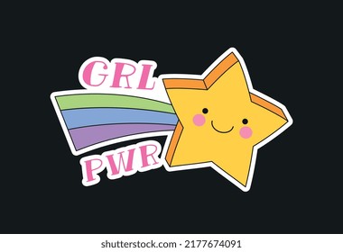 Star with rainbow sticker. Design elements for social networks. Icons for briefcases and notebooks for girls. Bright images in retro, old style. 80s and 90s. Cartoon flat vector illustration