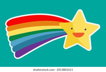 A star with a rainbow tail. Illustration in flat style.