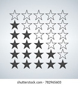 Star raiting icons. Giving five stars raiting flat ldesign.