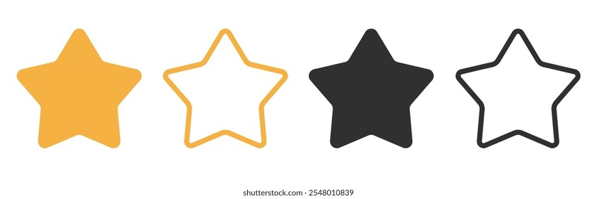 Star rate icon vector line outline stroke and flat solid simple pictogram symbol black white and golden illustration set, reward quality sign silhouette shape image clip art