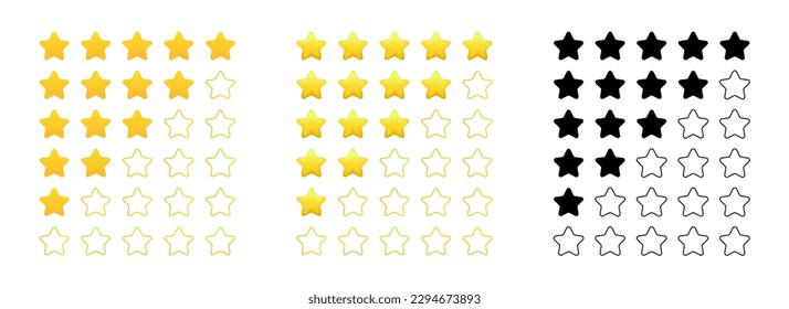 Star rate icons set. Flat and realistic style.