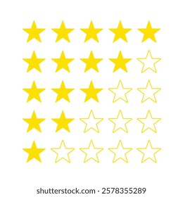 Star rate icons set. flat and realistic style. five stars quality rating icon for website or app. rating stars set. stars showing best quality. vector illustration