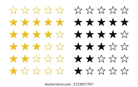 Conjunto de Vector de iconos de tasa de estrellas. Tarifa de estrella plana estilo amarillo y negro. Ilustración vectorial