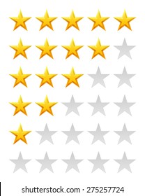 Star rating for 0 - 5 stars. Glossy stars. Best rating.