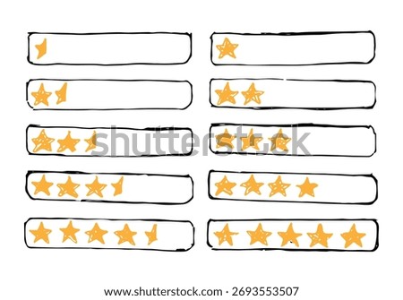 Star rating bars, doodle sketch, customer feedback, reviews, quality, vector.