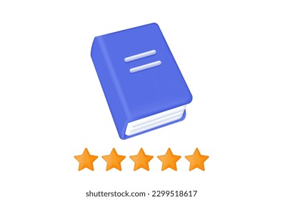 Libro de clasificación de estrellas. Nivel de aprendizaje 3d. Calificación. Páginas de papel en un libro, revista con el resultado. Banner vectorial, concepto de alta puntuación con estrella. Recibiendo un premio, buena habilidad.