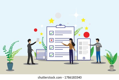 Star Rating. Businessman hand giving five star rating. Five stars customer product rating review flat icon. Feedback concept
