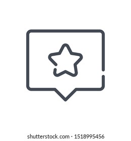 Star rating button with notification box line icon. Rate review in chat box vector outline sign.
