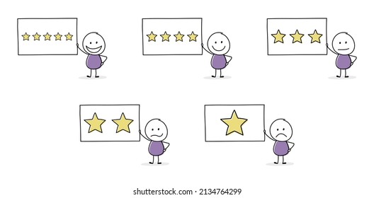 Star rating with cartoon stickman. Appraisal concept. Vector