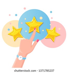 Sternbewertung. Kundenrückmeldung, Kundenüberprüfung. Umfrage für Marketingdienstleistungen. Vektorillustration-FKT-Design