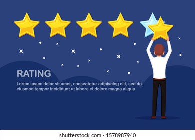 Star rating. Client feedback, customer review. Survey for marketing service. Vector flat design