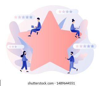 Star rating concept. Customer reviews. People leave feedback and comments. Modern flat cartoon style. Vector illustration