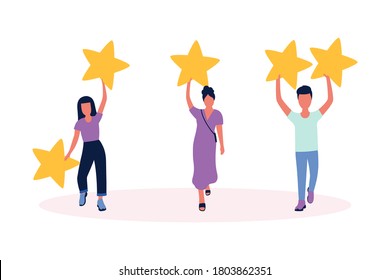 Star rating concept. Hands hold stars in their hands. Colorful flat vector illustration.