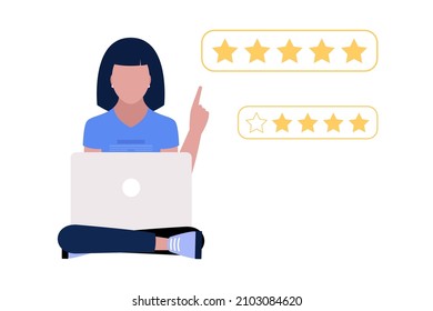Concepto de clasificación por estrellas. Tarifas de caracteres jóvenes. Ilustración vectorial en un estilo plano