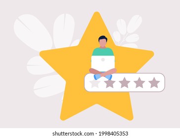 Concepto de clasificación por estrellas. Los hombres jóvenes valen. Ilustración de vector plana colorida.