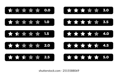 Star Rating or customer review from 0 star to 5 star with flat button set collection. Feedback, rating, scoring, survey, customer service, meter, voting graphics for website, application