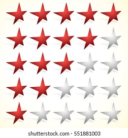 Star rating element with perspective on stars. Satisfaction, rating, quality, level concepts