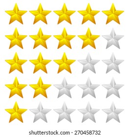 Star Rating Element. Star rating system for feedback, value, good-bad experience, customer satisfaction, valuation of quality, good-bad quality concepts. Vector.