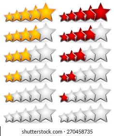 Star Rating Element. Star rating system for feedback, value, good-bad experience, customer satisfaction, valuation of quality, good-bad quality concepts. Vector.