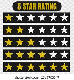 Star Rating Emblems. Five Stars. Vector Illustration Rating stars badges. Feedback or review. Rank, level of satisfaction rating. Five stars customer product review. 1,2,3,4,5 star rating icon.  eps10