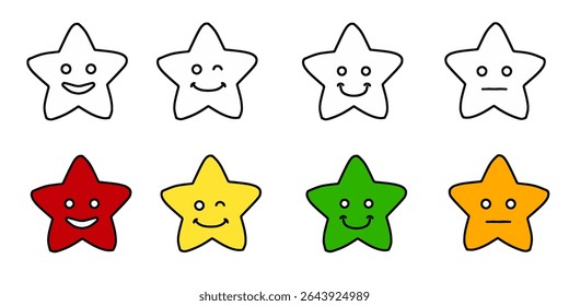 Star rating emoticons set vector. Customer feedback mood stars. Emotional star rating system icons