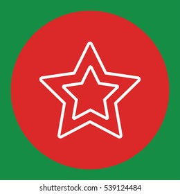 star rating five point pointed line white icon in red circle