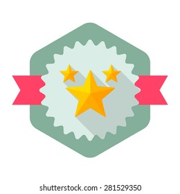 Star rating flat icon with long shadow on badge background,EPS 10