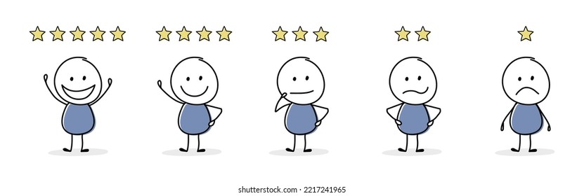 Star rating with funny stickman. Appraisal concept. Vector