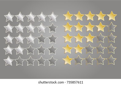 Star rating in gold and silver, vector