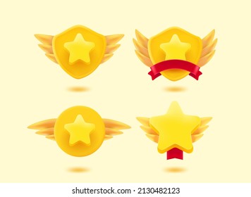 Star Rating Golden Labels 3d Vector Set