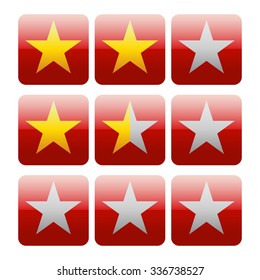 Star rating graphics with 3 stars for review, rating, ranking concepts.
