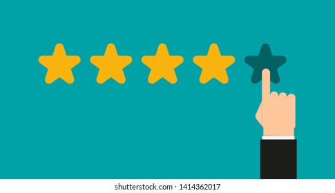star rating with hand in flat style, vector