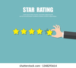 Star Rating. Hand giving five star rating. Vector illustration. Eps10