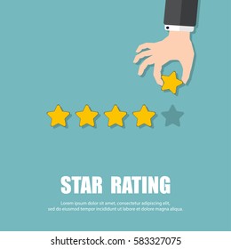 Star Rating. Hand giving five star rating. Vector illustration