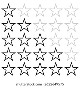 Icono de clasificación por estrellas. Icono plano de calificación de producto de consumidor o Cliente para App y Sitios web.  Satisfacción del servicio, calidad, buena Ilustración vectorial de la tarifa. Comentarios de 5 estrellas. EPS 10