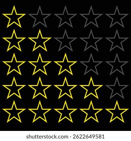 Icono de clasificación por estrellas. Icono plano de calificación de producto de consumidor o Cliente para App y Sitios web.  Satisfacción del servicio, calidad, buena Ilustración vectorial de la tarifa. Comentarios de 5 estrellas. EPS 10