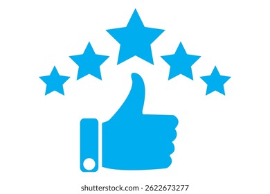 Star rating icon, feedback, five stars line symbol on white background. 