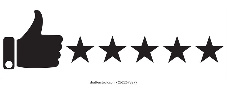 Star rating icon, feedback, five stars line symbol on white background. 