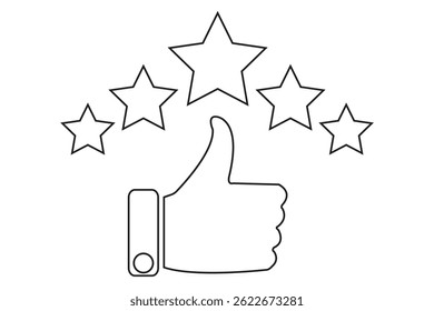 Star rating icon, feedback, five stars line symbol on white background. 