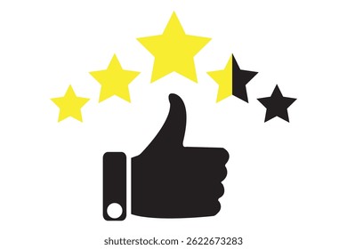 Star rating icon, feedback, five stars line symbol on white background. 