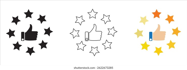 Star rating icon, feedback, five stars line symbol on white background. 